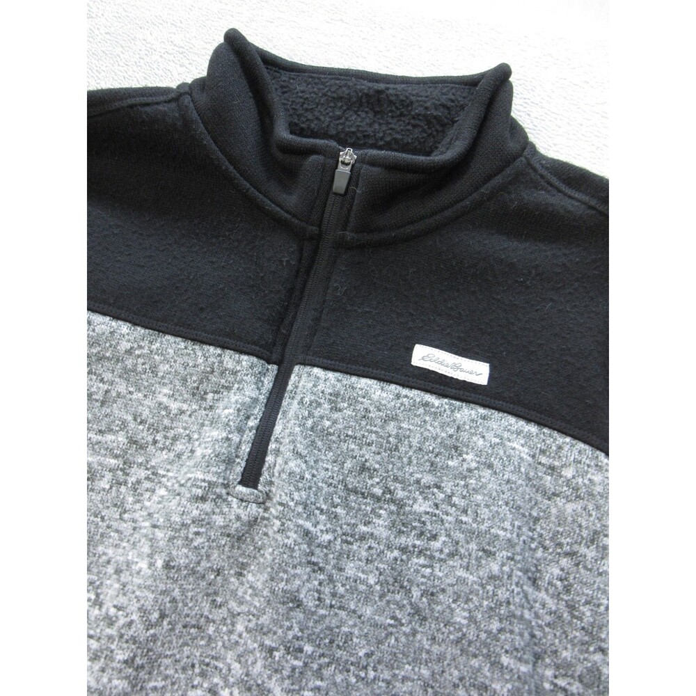 Eddie Bauer 1/4 Zip Fleece Jacket Mens XXL 2XL Gray Black Pullover Long Sleeve